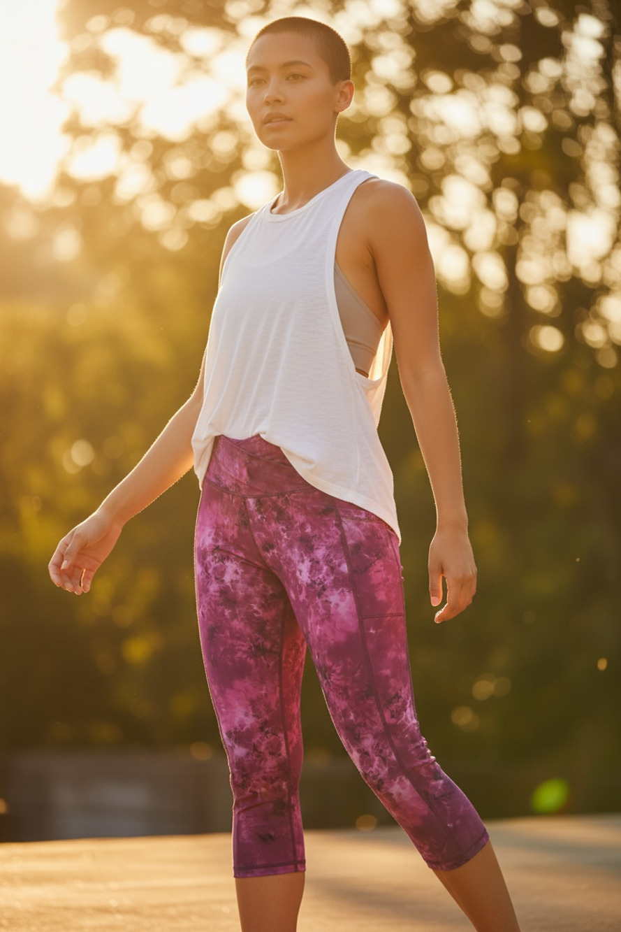 Earth Yoga Pink Tie Dye Cinched Waist Capri Leggings Size L